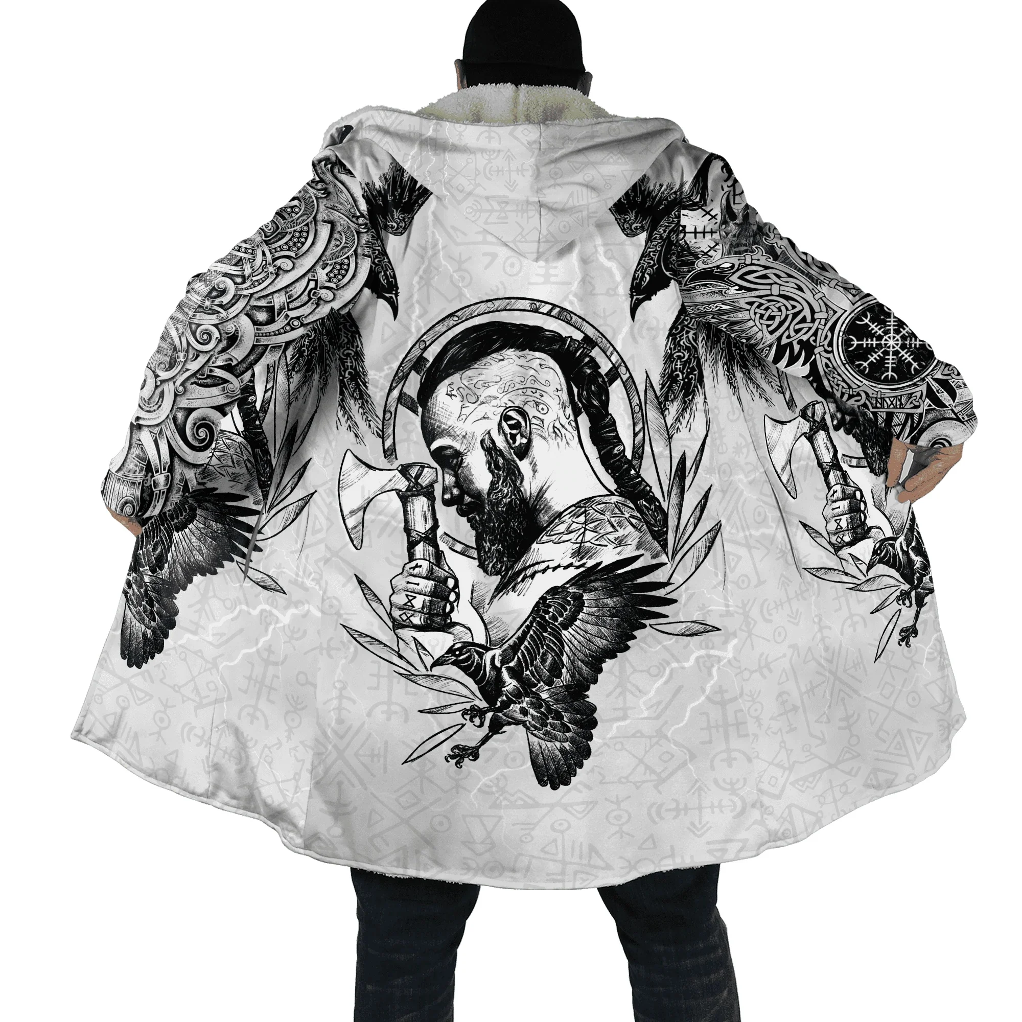 DP22 Capa polar con capucha – Estampado 3D lobo y dragón para hombre - imagen 3