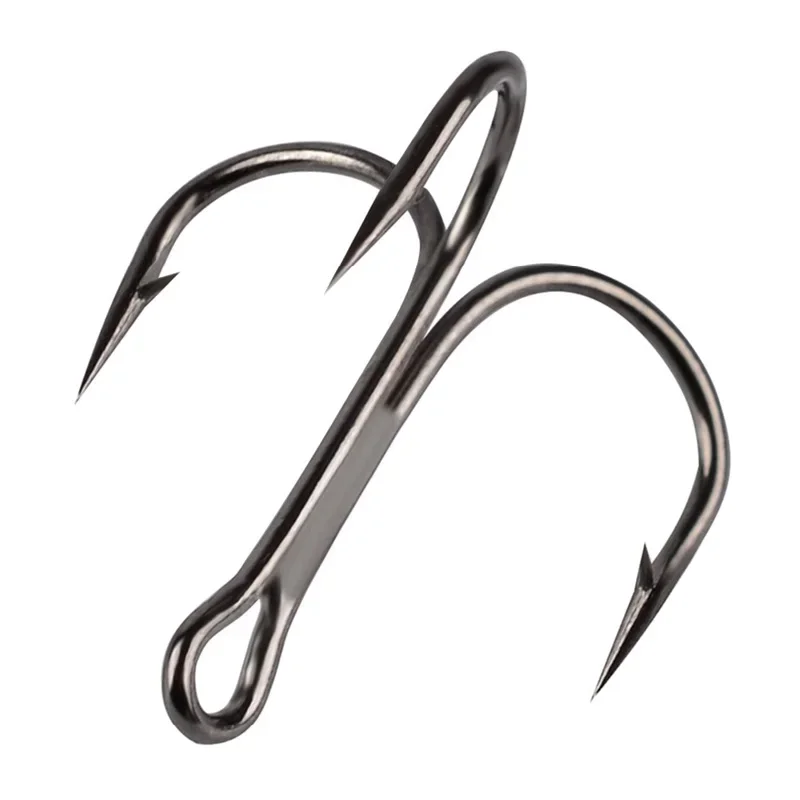 20 unids/lote anzuelo triple volteado anzuelo de pesca negro de acero rico en carbono 2/4/6/8/10/12 #   para señuelo anzuelos triples Pesca aparejos de pesca - imagen 5