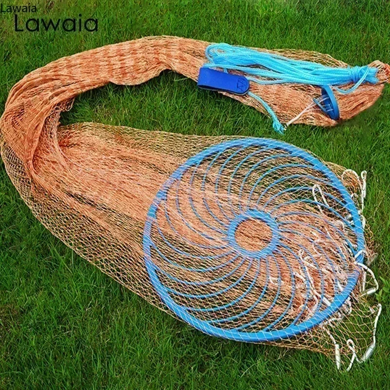 Lawaia Cast Network con colgante de acero, línea trenzada, red de pesca manual con anillo azul de plástico grande, aparejos de red para pesca - imagen 2