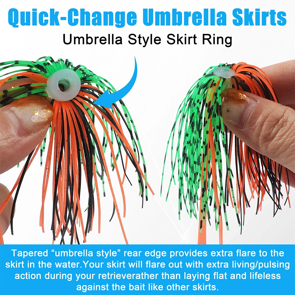 100/50/30 Uds faldas de plantilla de silicona falda de señuelo de pesca de repuesto con 49 soportes faldas de paraguas para Spinnerbaits Buzzbaits - imagen 5