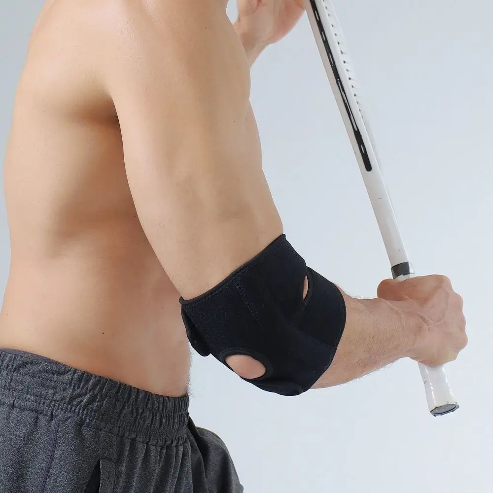 Soporte de codo cómodo para golfistas, Correa transpirable, Protector de codo anticolisión, manga de brazo, almohadillas de codo ajustables, gimnasio - imagen 5