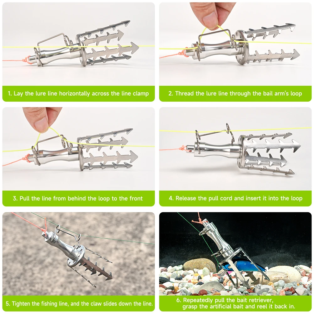 Dispositivo de recuperación de enganches de cebo de pesca con gancho de acero inoxidable y cuerda de PE para uso en pesca en orilla y barco - imagen 5