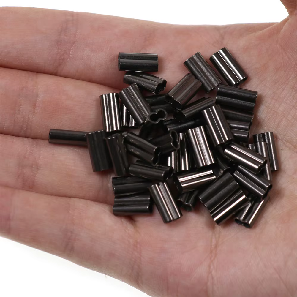 Manguitos de cobre crimpar doble barril – Negro para alambre de pesca marina - imagen 5
