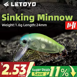LETOYO 1,6g/24mm Mini señuelo de pececillo que se hunde cigarra insectos cebos duros con placa de lengua ancha señuelo de pesca de trucha Artificial