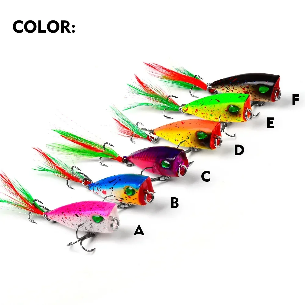 Mini Señuelos de Pesca Popper 4,3 cm 4g cebo duro Topwater Wobblers artificiales aparejos de Pesca de plástico con 10 #   Ganchos de plumas - imagen 3