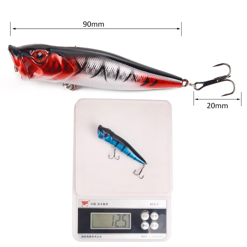 Señuelos de pesca Popper grandes, 9cm, 12,5g, cebo con ojos 3D, Crankbait Topwater, Wobblers, aparejos Isca Poper, cebo duro Artificial en caja - imagen 5