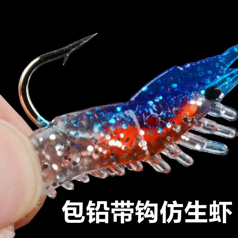 3 uds 60mm 3g Plantillas de cabeza de plomo Señuelos de pesca de camarones suaves señuelos de silicona artificiales luminosos para aparejos de agua dulce y salada - imagen 5