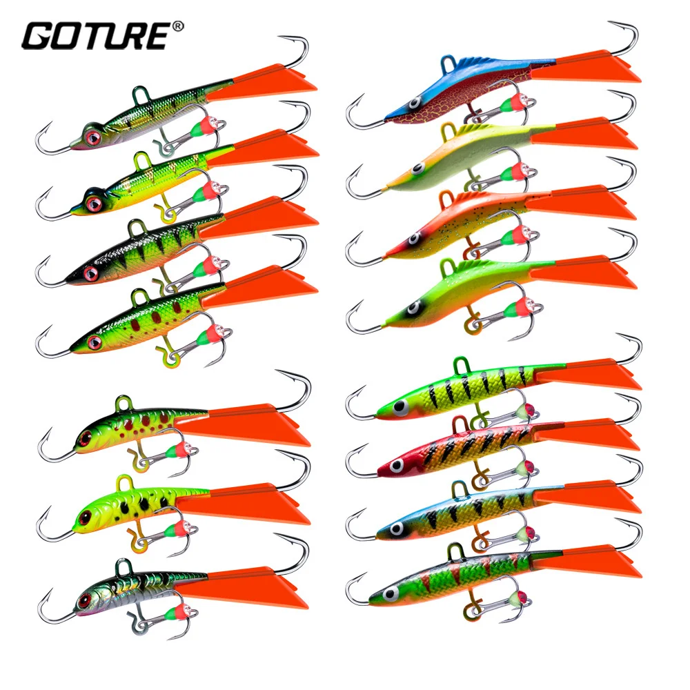 Goture-señuelo de pesca en hielo, 1 unidad, balancines que se hunden, plantilla de invierno, Wobblers, 5 tipos para elegir, cebo, trucha, Lucio, carpa, Swimbait