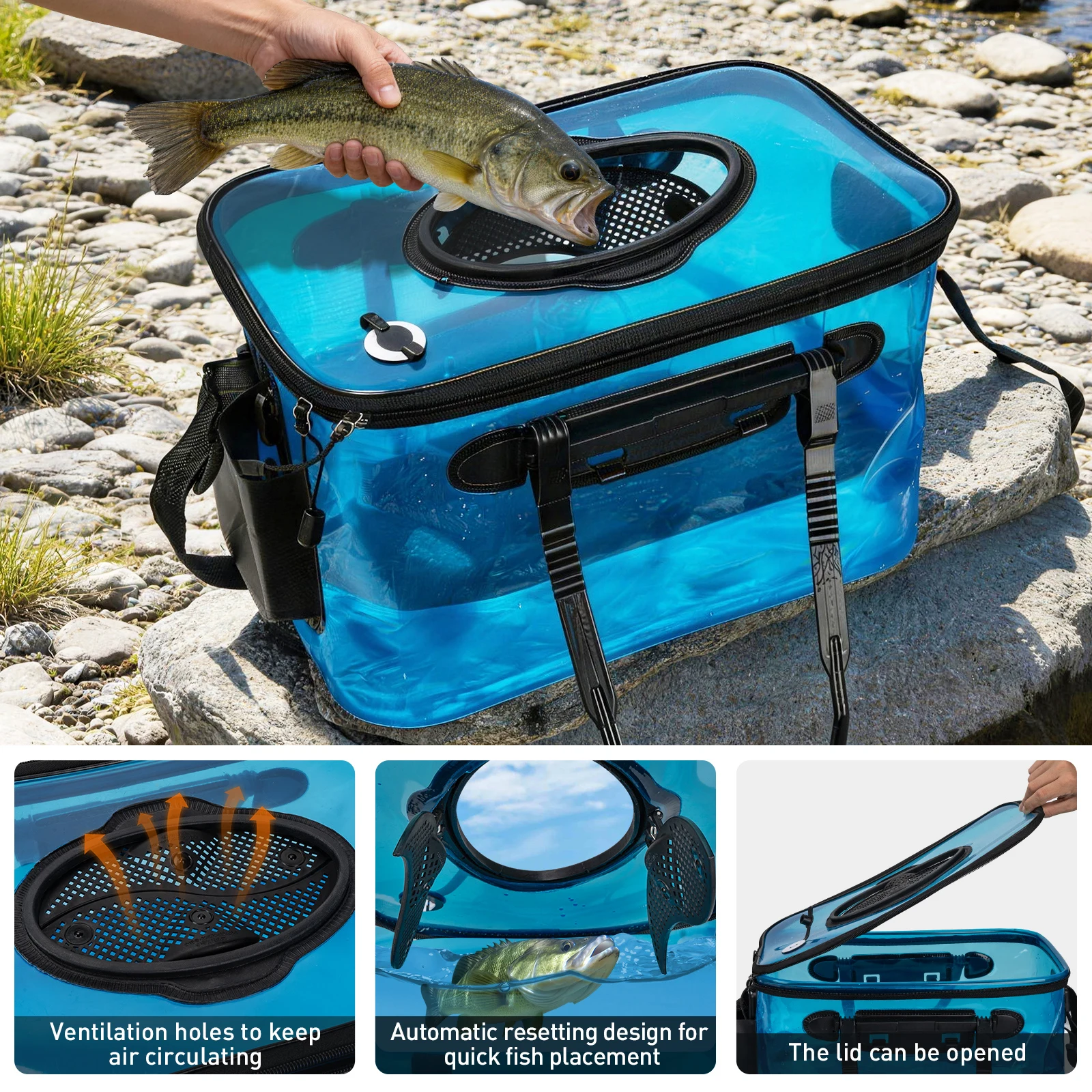 THKFISH Cubo de pesca plegable EVA transparente para peces vivos - imagen 2