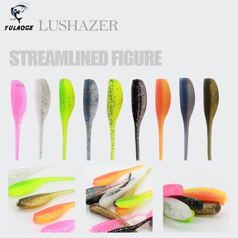 20 piezas señuelos blandos de silicona, 50mm/1g, cola de aguja, cebo suave, swimbait Bicolor de silicona para anzuelo de pesca - imagen 3