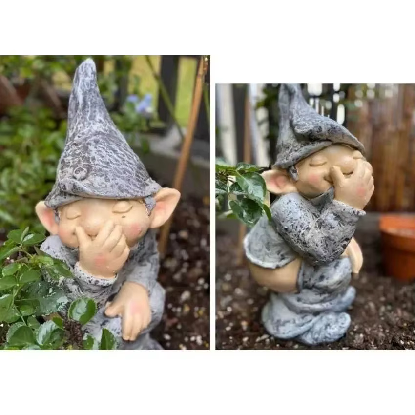 Figura de enano en el inodoro – Adorno de jardín divertido artesanal - imagen 2