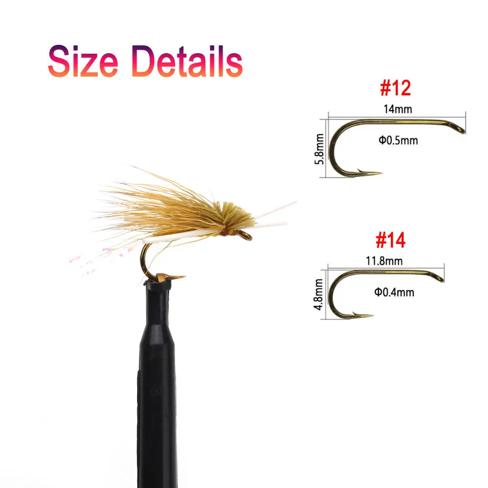 Bimoo-SEÑUELOS de pesca con patas de goma, 8 piezas, pelo de alce, Caddis, mosca seca, mosca flotante, percha de trucha, cebos de pesca, #12 #14 - imagen 3