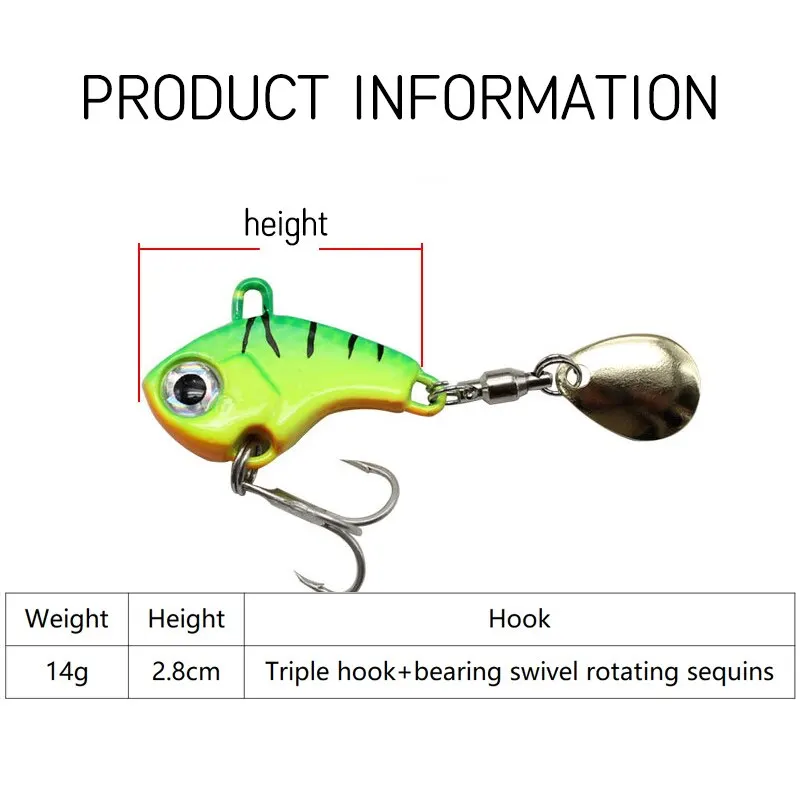 Señuelo de pesca de Metal VIB, cebo duro Artificial, Swimbait de cola giratoria de 14g, ojos 3D, cuchara giratoria, aparejos de pesca - imagen 2