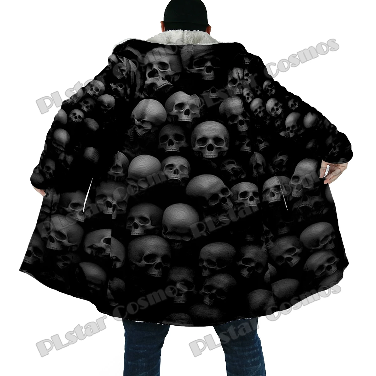 Capa de moda de invierno para hombre, capa con capucha de lana gruesa con estampado 3D de calavera y llama, capa cálida informal Unisex DP50 - imagen 3