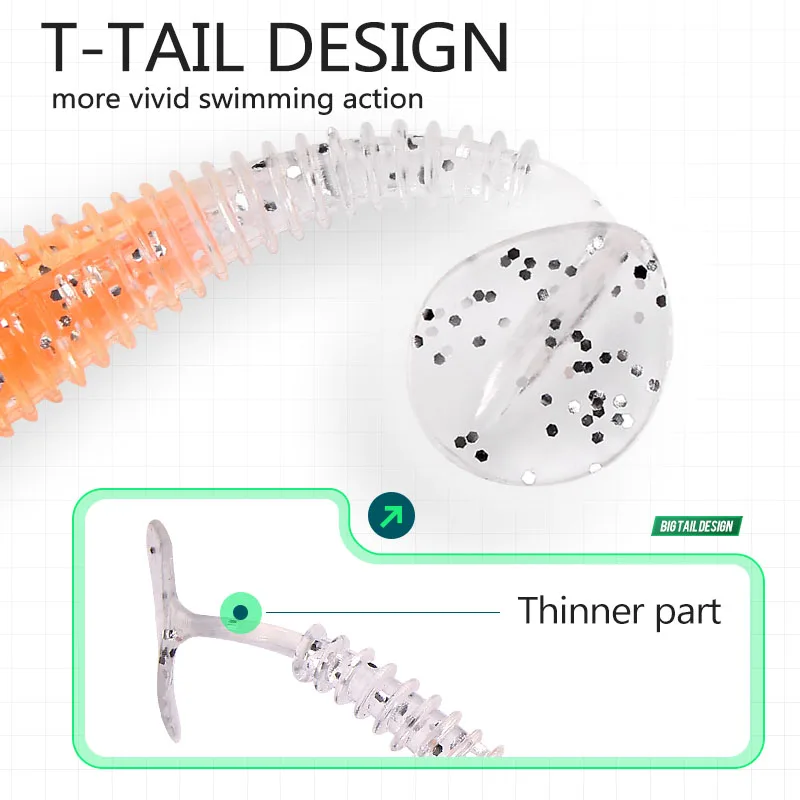 Señuelo suave con cola en T, cebo suave para insectos de pvc, Luya, 6,5 cm/7,5 cm, 6 uds. - imagen 5