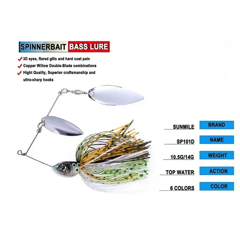 Señuelos de pesca Spinnerbait, 10,5g, 14g, doble hoja de sauce, aguja, anzuelo Stinger, cuchara, cebo de alambre, Wobbler para Lucio, plantilla de Metal - imagen 3