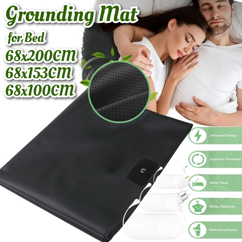 Estera de puesta a tierra para cama W68CM, estera de puesta a tierra, almohadilla de puesta a tierra para un mejor sueño, alivio del estrés, fibra de carbono conductora con cable
