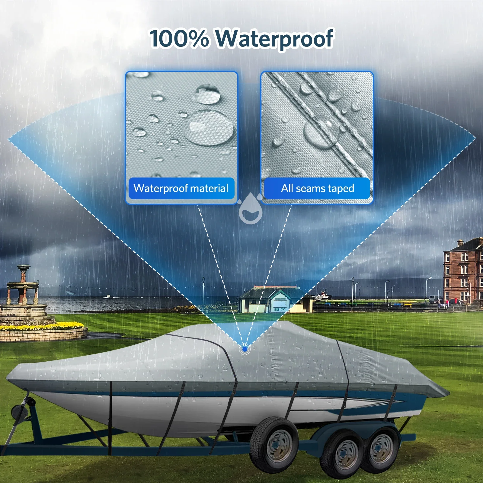 Cubierta de barco de alta resistencia, cubierta 100% impermeable, adaptable a v-hull, tri-hull, cubierta para lancha rápida de pesca - imagen 2