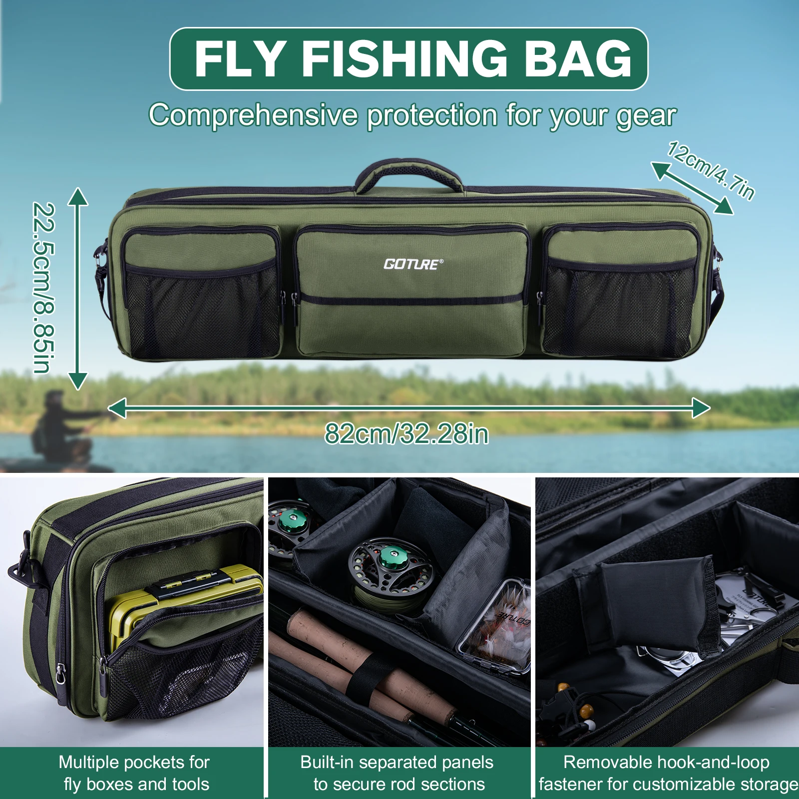 Juego de aparejos de pesca GOTURE, caña de fibra de carbono ultraligera 5/6, mango de corcho, bolsa de herramientas y 30 moscas, equipo completo de pesca con mosca