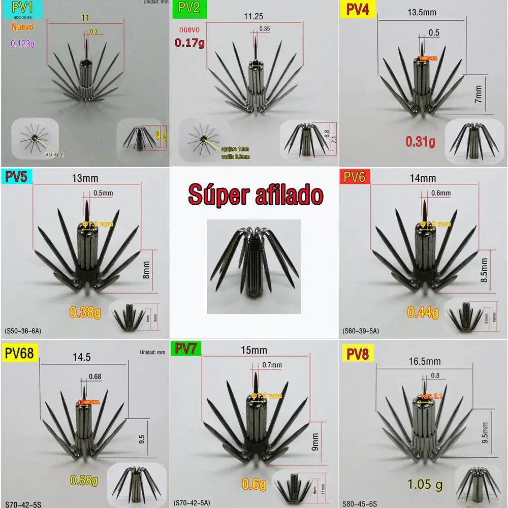 Anzuelo de calamar cónico de estilo japonés PV, anzuelo de calamar pequeño triangular de acero inoxidable, accesorios de cebo de pesca, venta al por mayor, 500 piezas