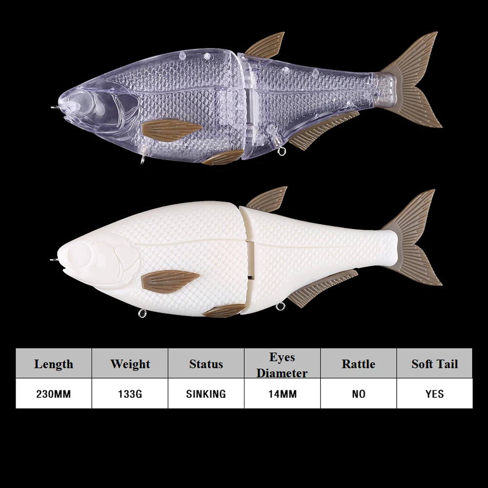 Chan'sHuang-Cebo en blanco sin pintar, señuelo de pesca Artificial, 23cm, 133g, hundimiento, cola suave, 1 unidad - imagen 2