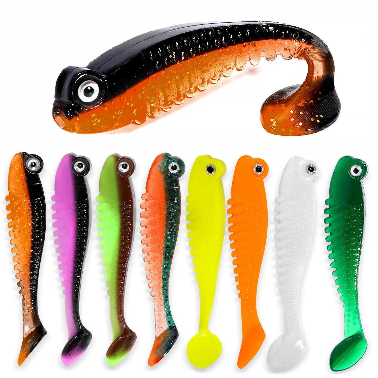 5 uds 10 Uds 20 piezas cebo Artificial de silicona suave cebo falso cebo de Pesca de mar 70mm 3g T cola Wobbler Pesca accesorio de Pesca - imagen 3