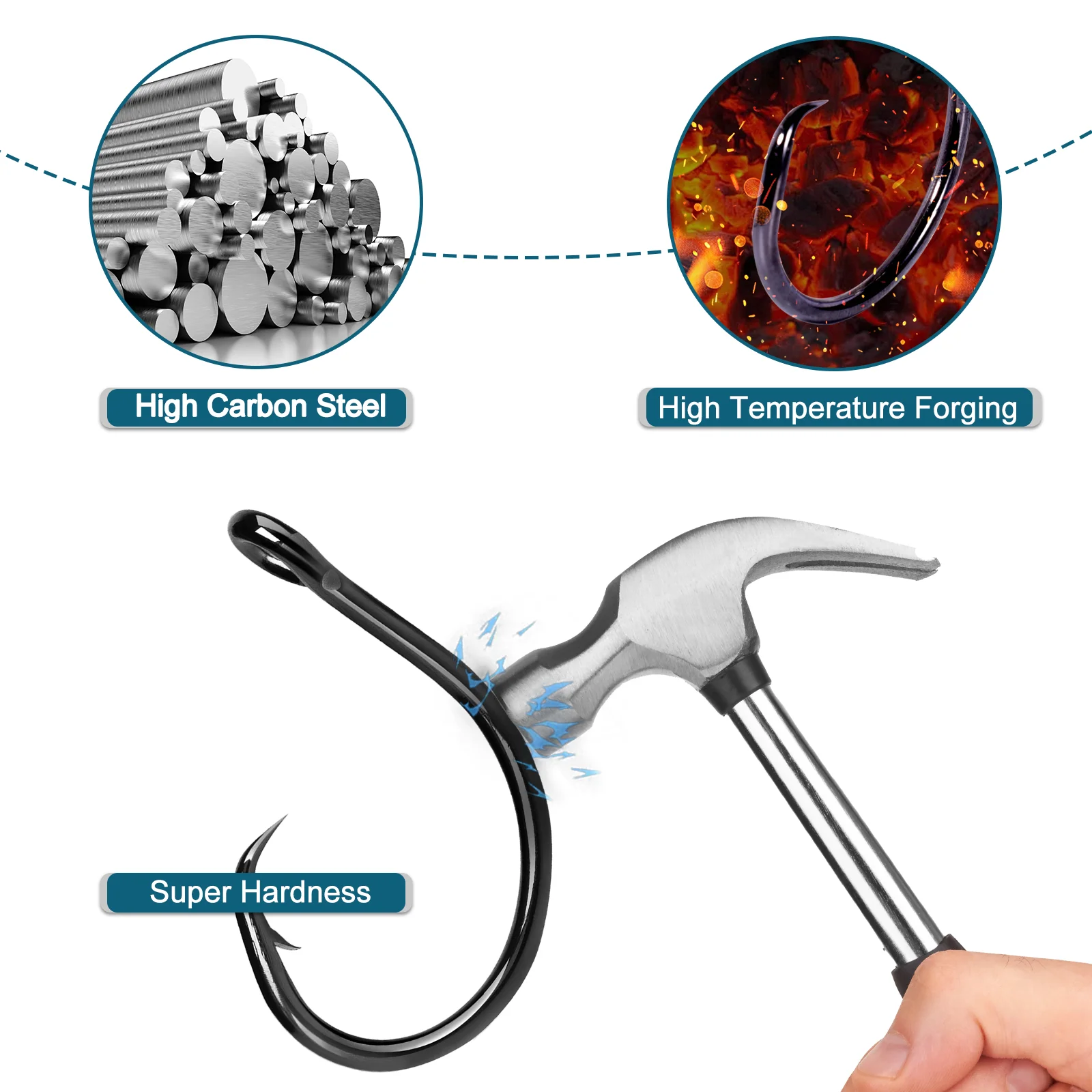 9KM 4X anzuelos de pesca fuertes, anzuelo circular de acero rico en carbono, ojo cerrado sin compensación, espacio ancho para bagre, lubina, salmón, agua dulce y salada - imagen 3