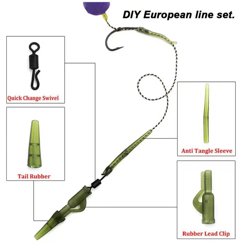 40 unids/lote accesorios de pesca de carpa Clip de plomo cambio rápido cola giratoria mangas antienredos de goma para aparejos de pesca de carpa - imagen 3
