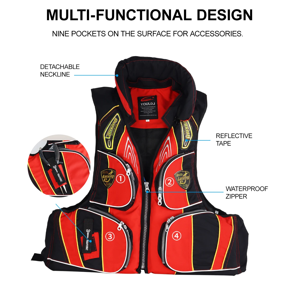 ZYZ-Chaqueta de pesca en roca para hombre, chaleco de flotabilidad multifunción, flotabilidad superior a 7,5 kg, ropa de pesca deportiva para deportes al aire libre - imagen 3