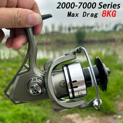 Carrete de pesca giratorio, Serie 2000-7000, ultraligero, arrastre máximo 8kg, 5,2: 1, Surfcasting, agua salada, Jigging