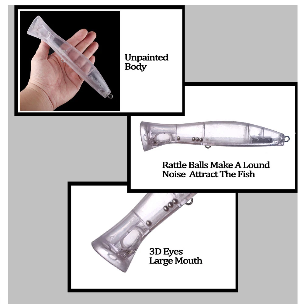 Chan'sHuang-Cebo en blanco sin pintar, 3 piezas, 20cm/103,3g, sonajero Topwater, Popper grande, señuelo de pesca Artificial artesanal - imagen 4