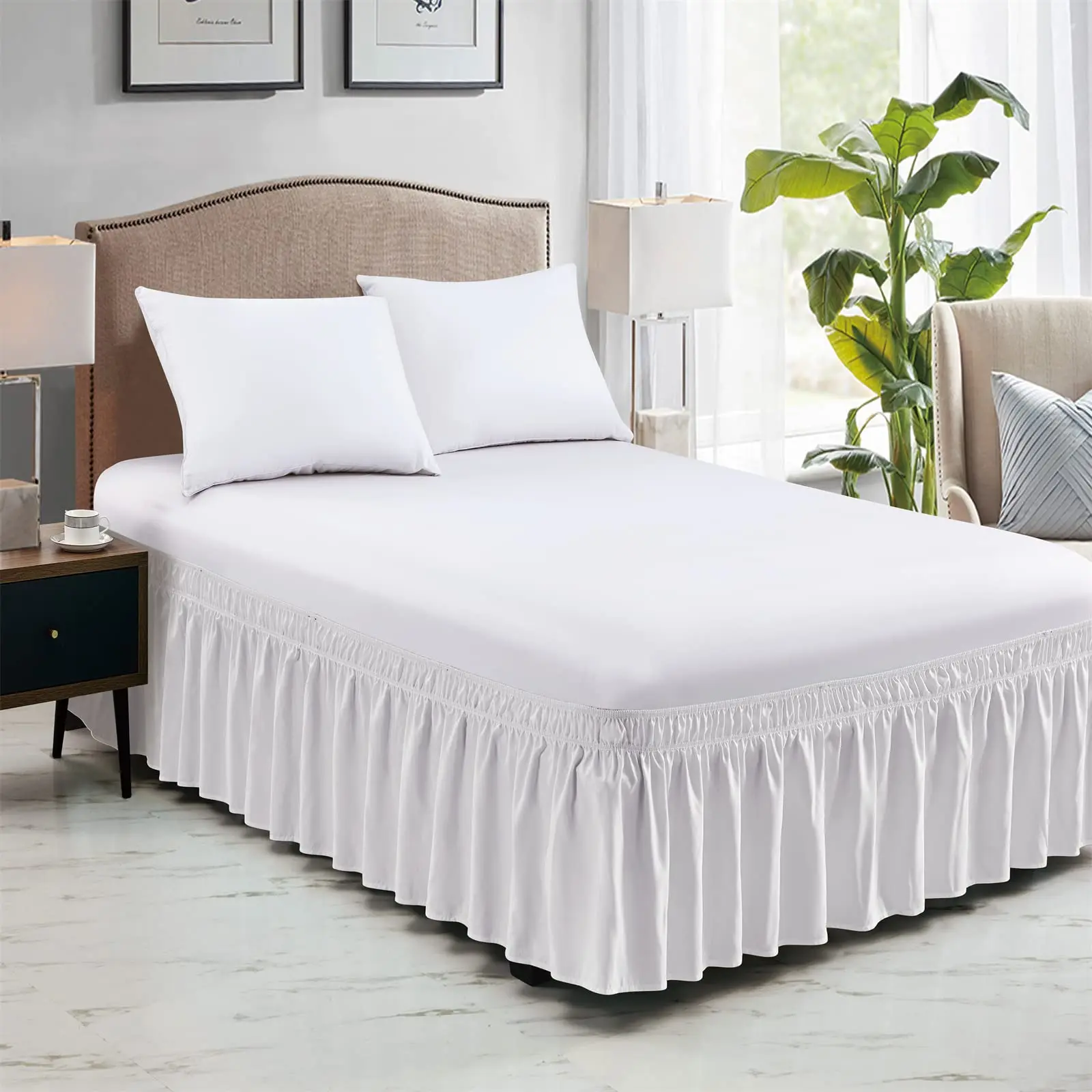 Falda de cama elástica con volantes, cubierta de cama suave y cómoda, resistente a la decoloración, sin superficie, Protector de cama iluminado - imagen 3