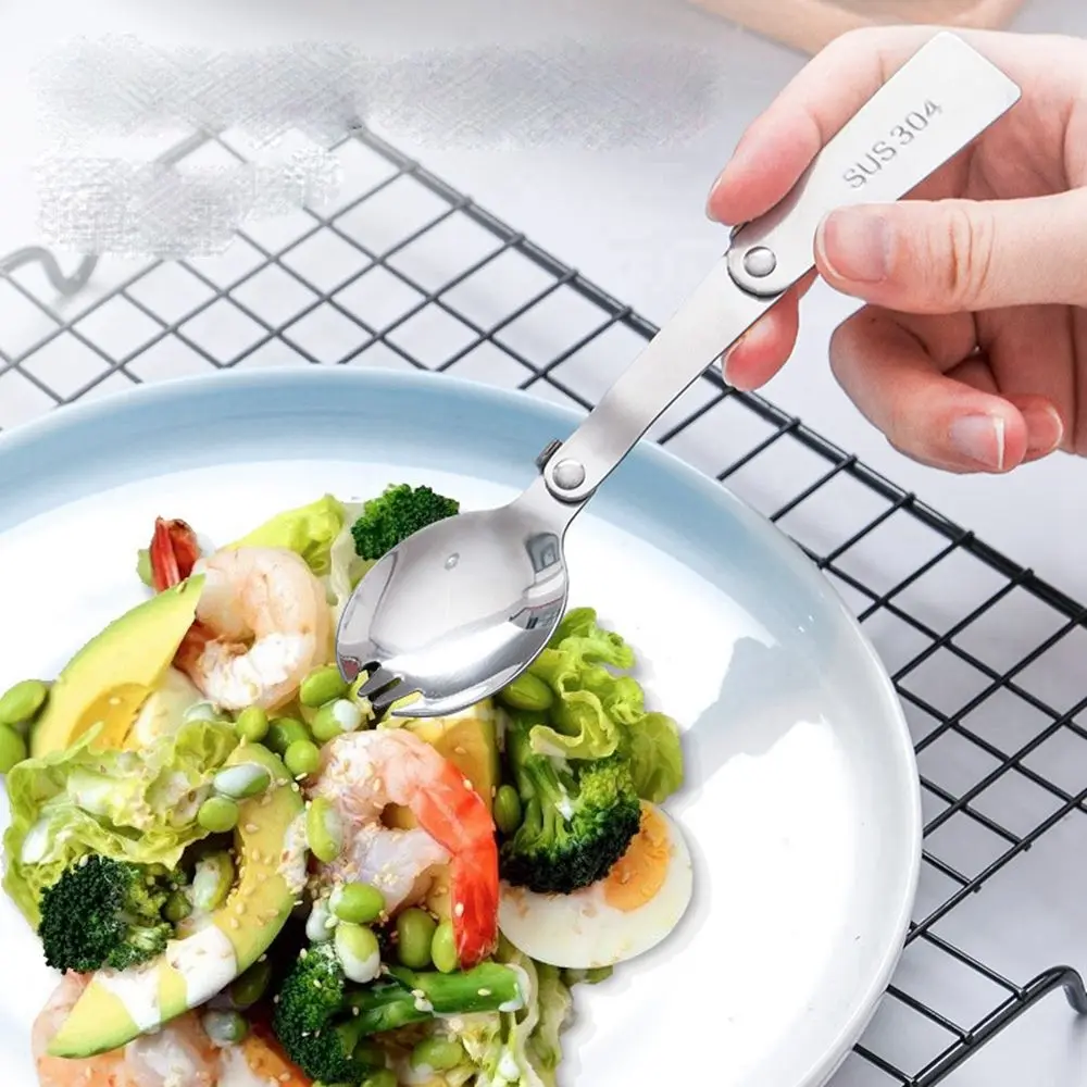 Utensilio plegable de viaje para acampar al aire libre, cuchara de bolsillo inoxidable, tenedor ligero, cuchara pequeña, tenedor, herramienta de Picnic para acampar, vajilla - imagen 3