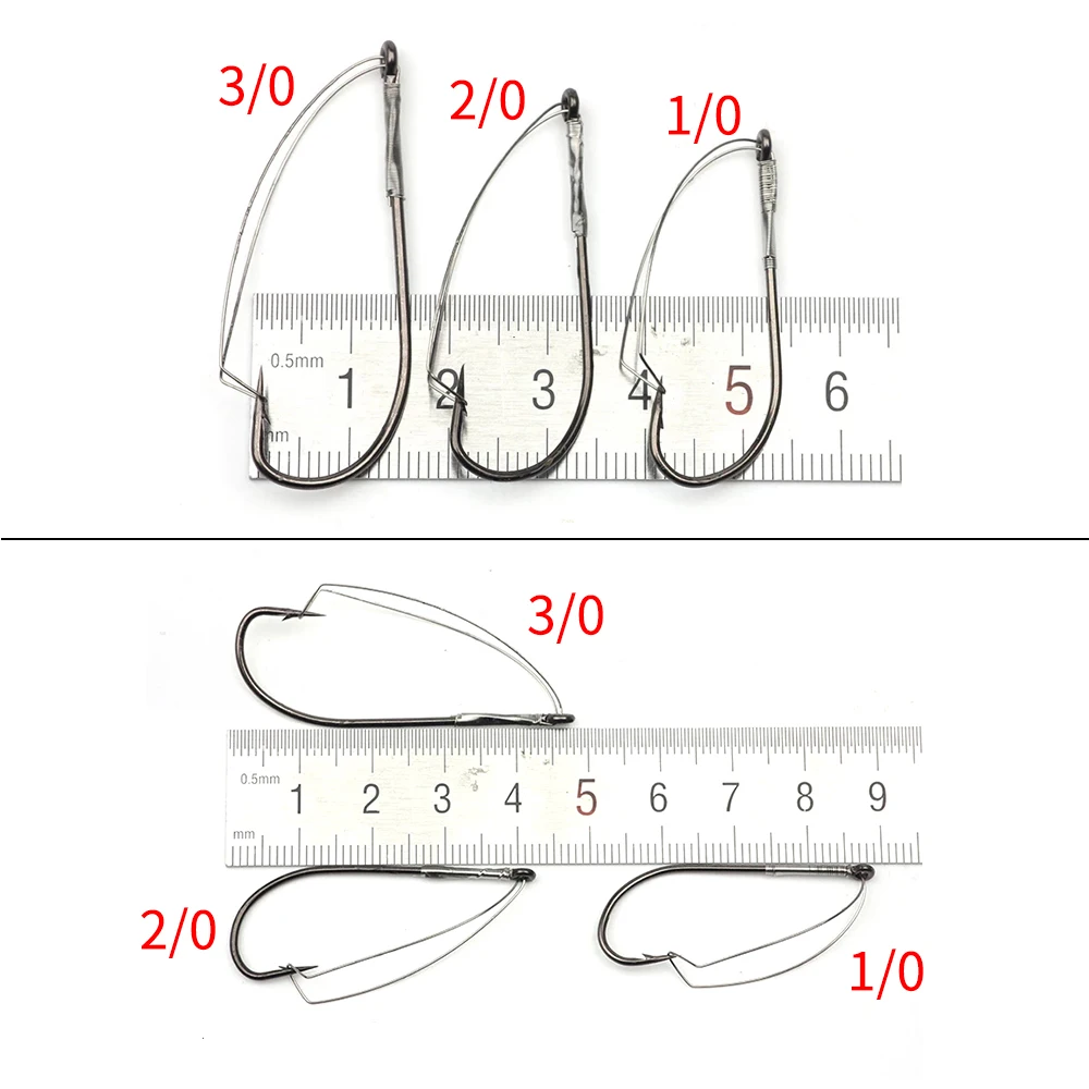 Elllv-anzuelos de acero de alto carbono para pesca de lubina, anzuelo de gusano en línea, vástago largo, gran espacio, 50 Uds. - imagen 2