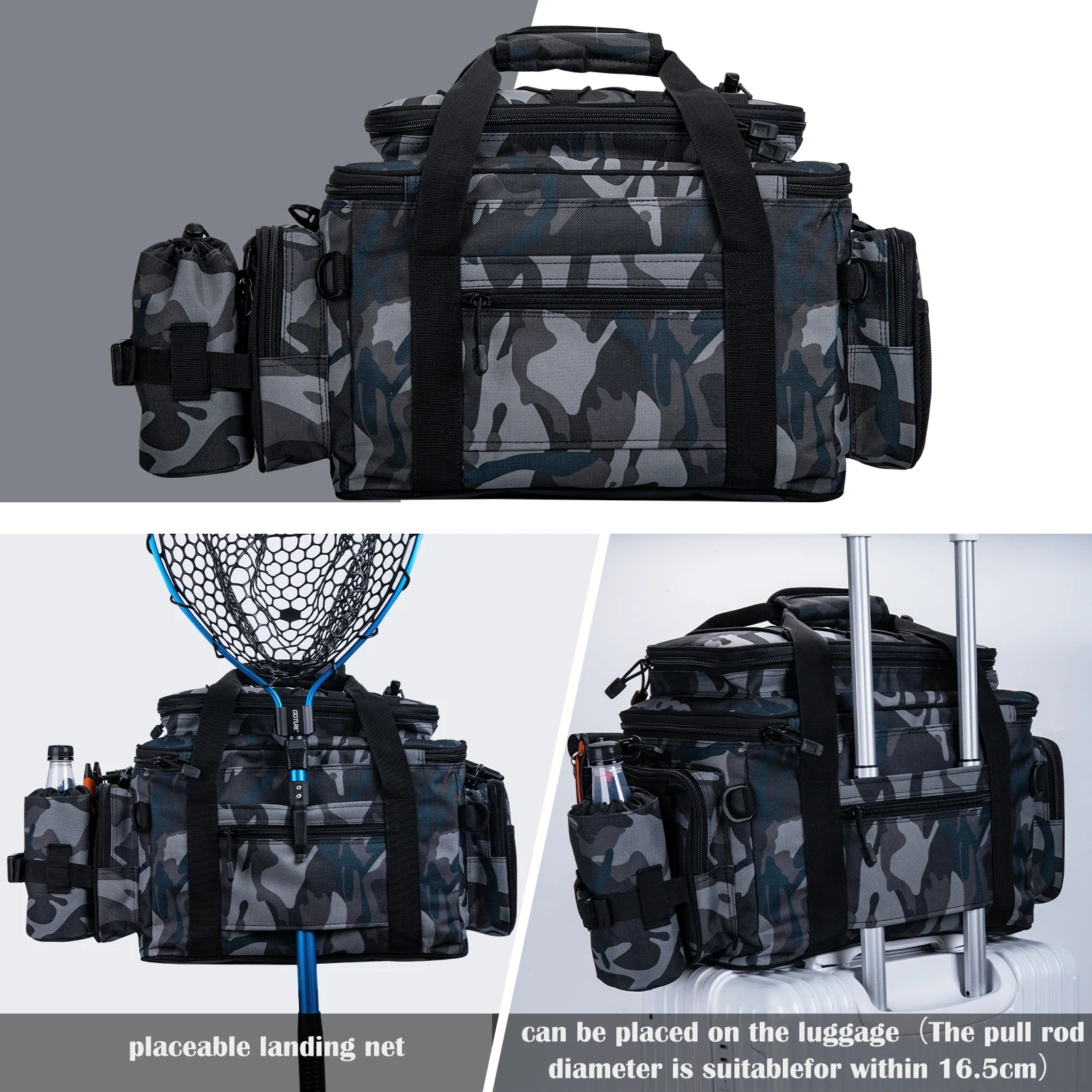 Goture-bolsa de aparejos de pesca impermeable, mochila para exteriores de 37x24x29cm, bolsa de almacenamiento de aparejos de pesca con señuelo multifuncional de gran capacidad - imagen 4