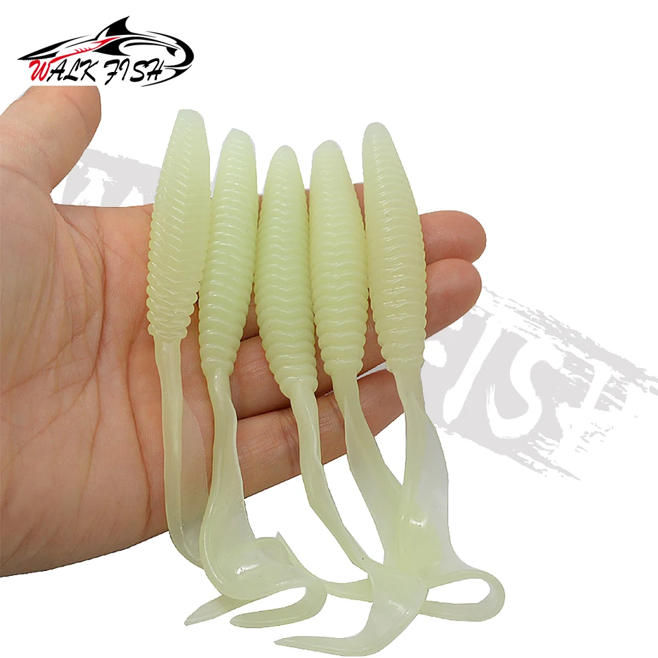 WALK FISH-señuelo de pesca de cola larga, cebo blando de 13cm, 6g, rosca de tornillo, colas de hoz individuales, larva de gusano, señuelos artificiales para lubina, 5 uds. - imagen 5