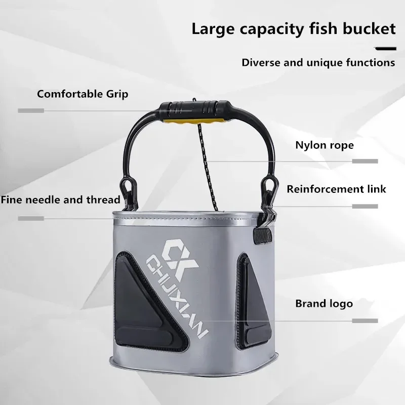 Cubo de pesca al aire libre, cubo de agua grueso EVA plegable con cuerda/mango, cubo para peces vivos, equipo de pesca portátil - imagen 3