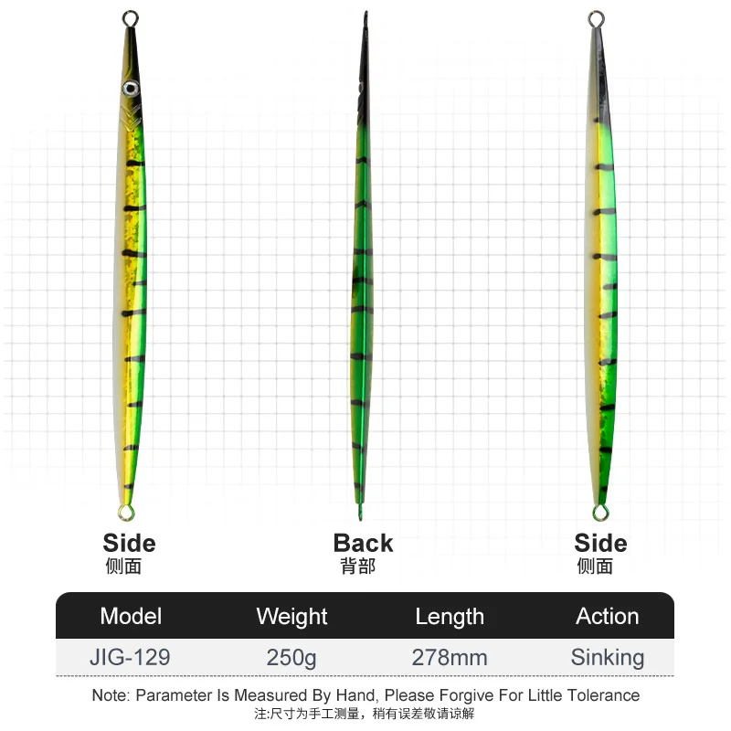 TEASER J129-señuelo de pesca Jigbait duro de Metal, anzuelo luminoso de hundimiento rápido, plantilla de Metal brillante, 250g, 28cm - imagen 3
