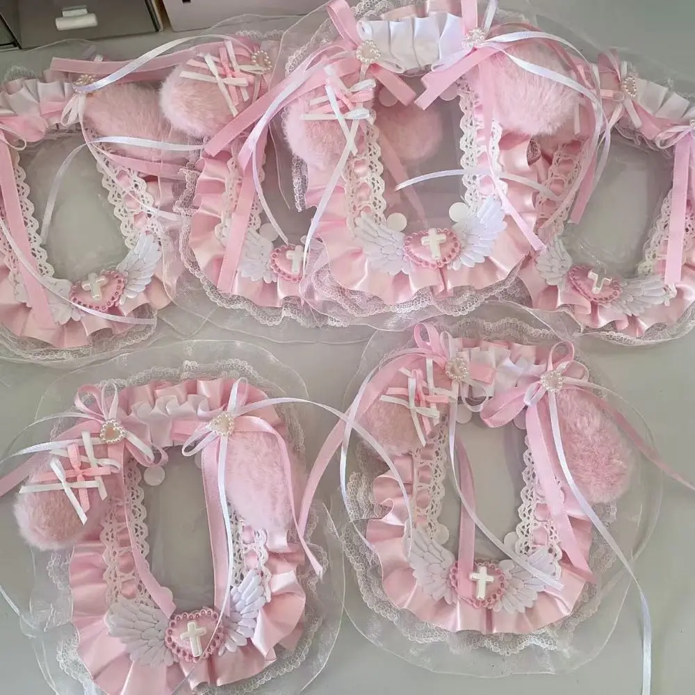 Nuevo Tarjetero con alas de Ángel, funda protectora de fotos de encaje, soporte para sesión fotográfica con lazo rosa de Anime - imagen 5