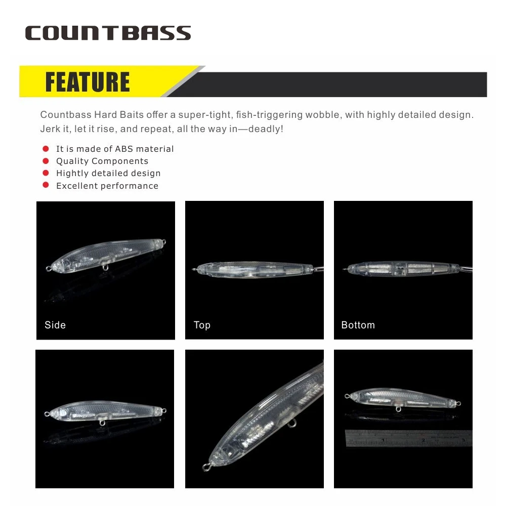 Countbass 10 Uds. Señuelos duros en blanco 70mm/2,8 "7,5g/0,27oz peso fijo lápiz que se hunde, Popper, cebo de pesca sin pintar, cebo duro