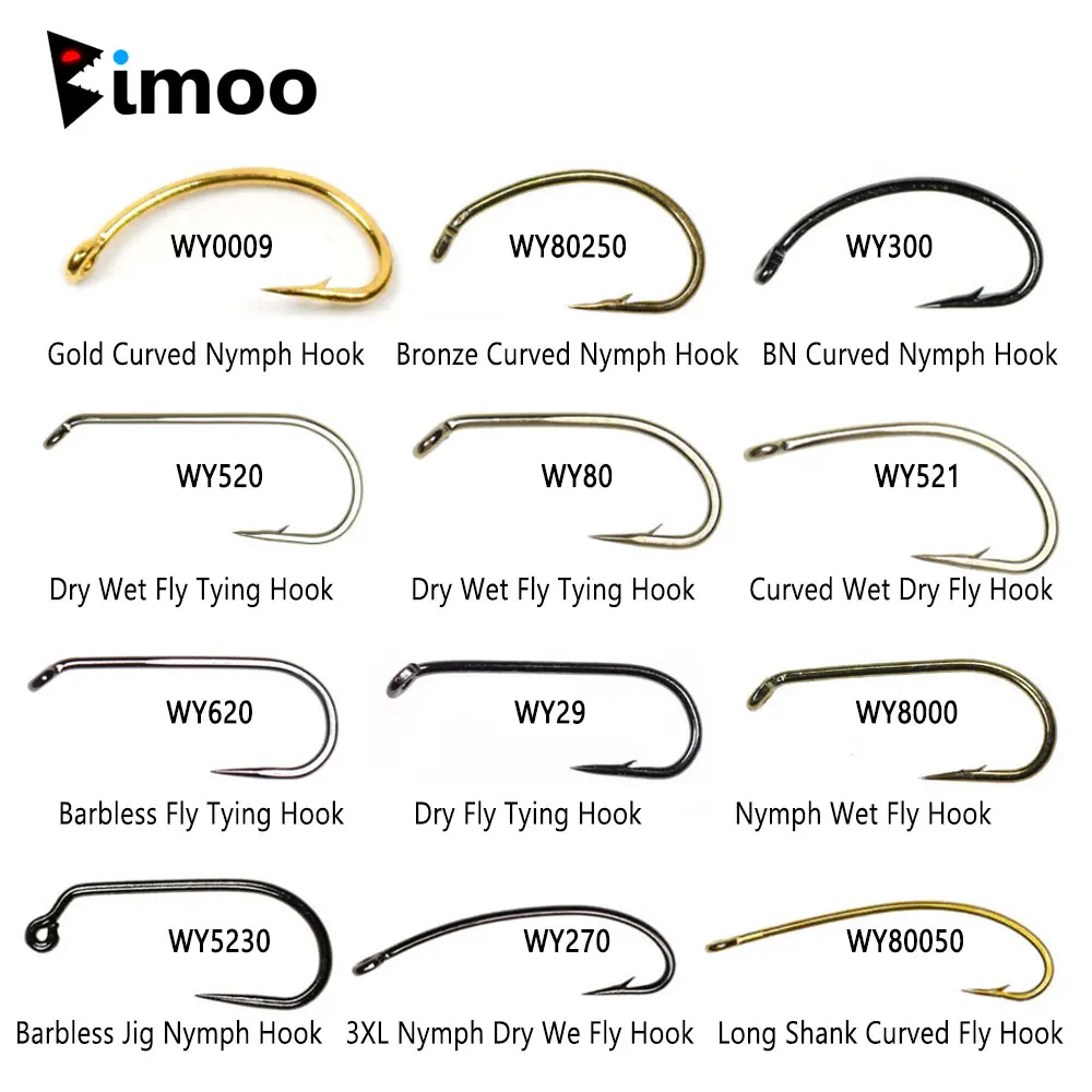 Bimoo 500 Uds. De púas de acero rico en carbono, anzuelo para pesca con mosca sin púas, plantilla para ninfa, mosca húmeda seca, ninfas, Scuds Caddis Streamer, anzuelo para atar moscas