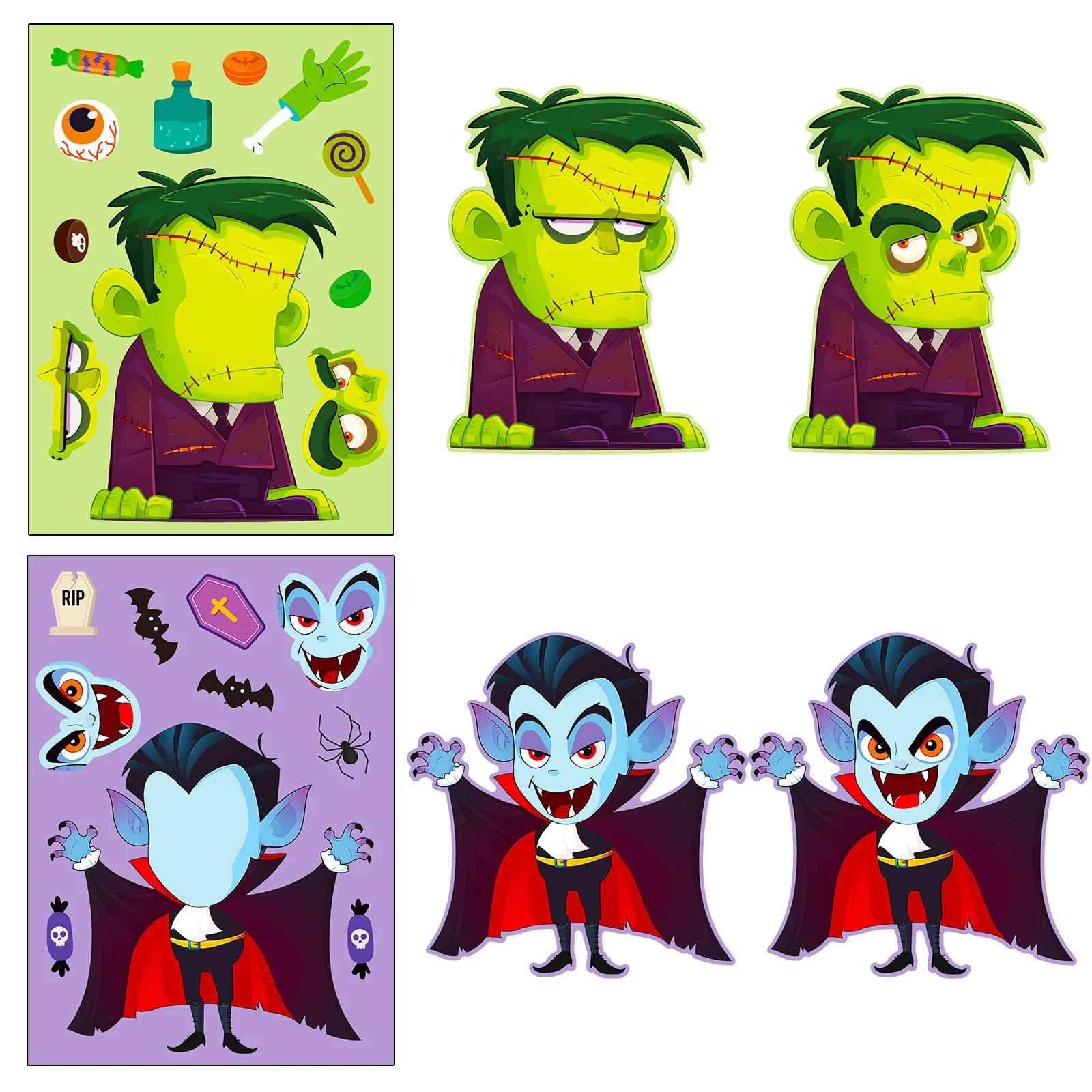 6 hojas de rompecabezas DIY de Halloween, juegos de pegatinas, 6 momia de vampiro, hacer una cara, pegatinas divertidas para montar, juguetes educativos para niños - imagen 3