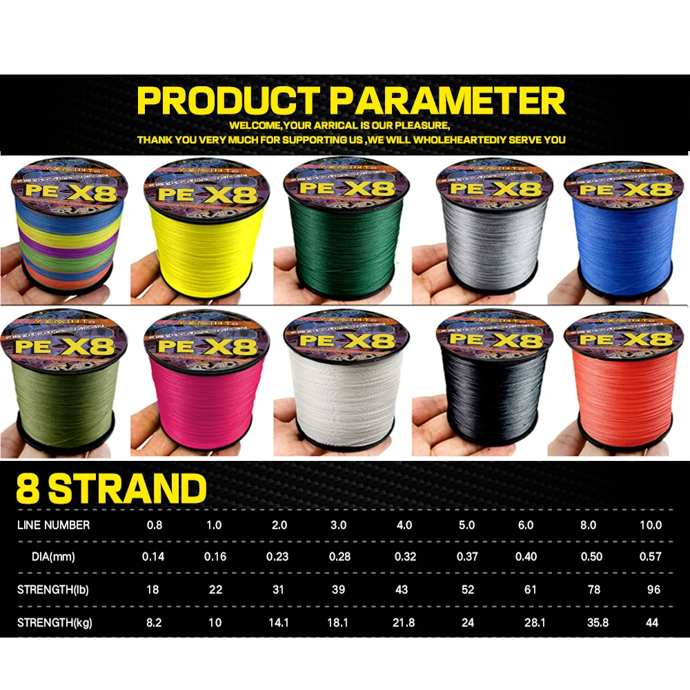 Línea de PE de 1000M, multifilamento de pesca de Material suave, 8 hebras trenzadas, cables de pesca de carpa súper fuertes, gran potencia de arrastre, 18-78LB - imagen 4