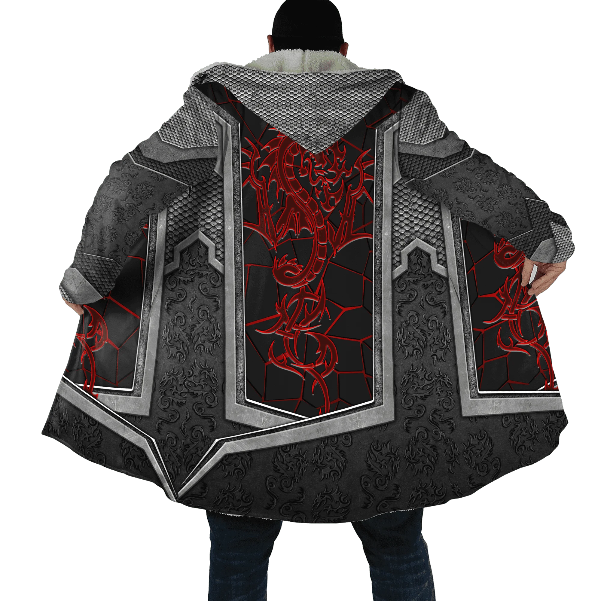 Capa con capucha de forro polar grueso Unisex, capa cálida informal con estampado 3D de dragón y Fénix, tatuaje de fuego de hielo, moda de invierno, DP32 - imagen 3