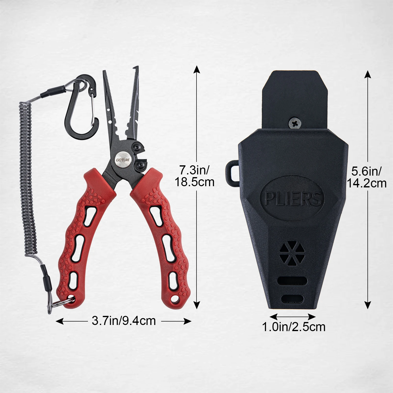 Goture-Alicates de pesca de 7 ", mango de goma antideslizante, multifunción como Alicates de anillo dividido, cortador de línea, removedor de anzuelos, funda crimpadora - imagen 2