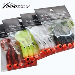 Señuelo de silicona suave para pesca, anzuelo de cabeza de plantilla de Metal, gusanos, gusanos, aparejos de pesca de sílice para perca, venta al por mayor, 5 unidades por lote