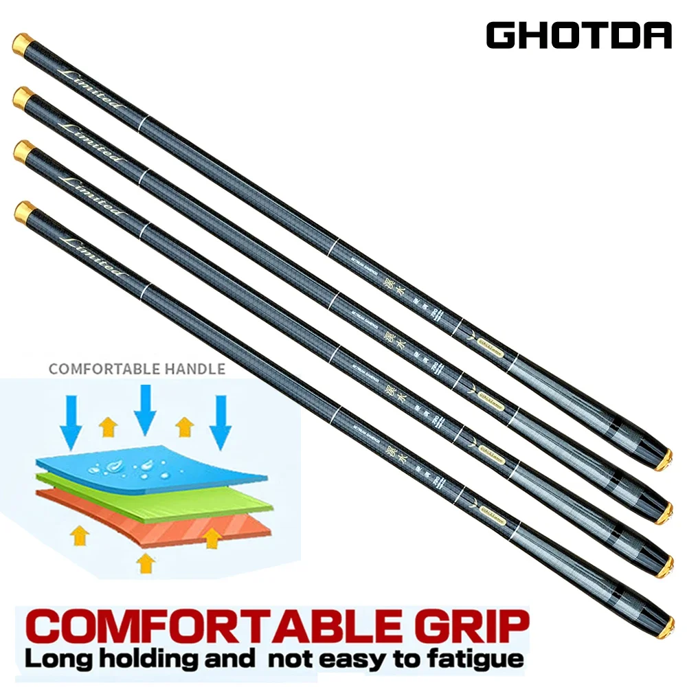 Caña de pescar de mano ultraligera, aparejo telescópico de fibra de carbono, 3,6 M, 4,5 M, 5,4 M, 6,3 M, transmisión superdura de agua dulce - imagen 4