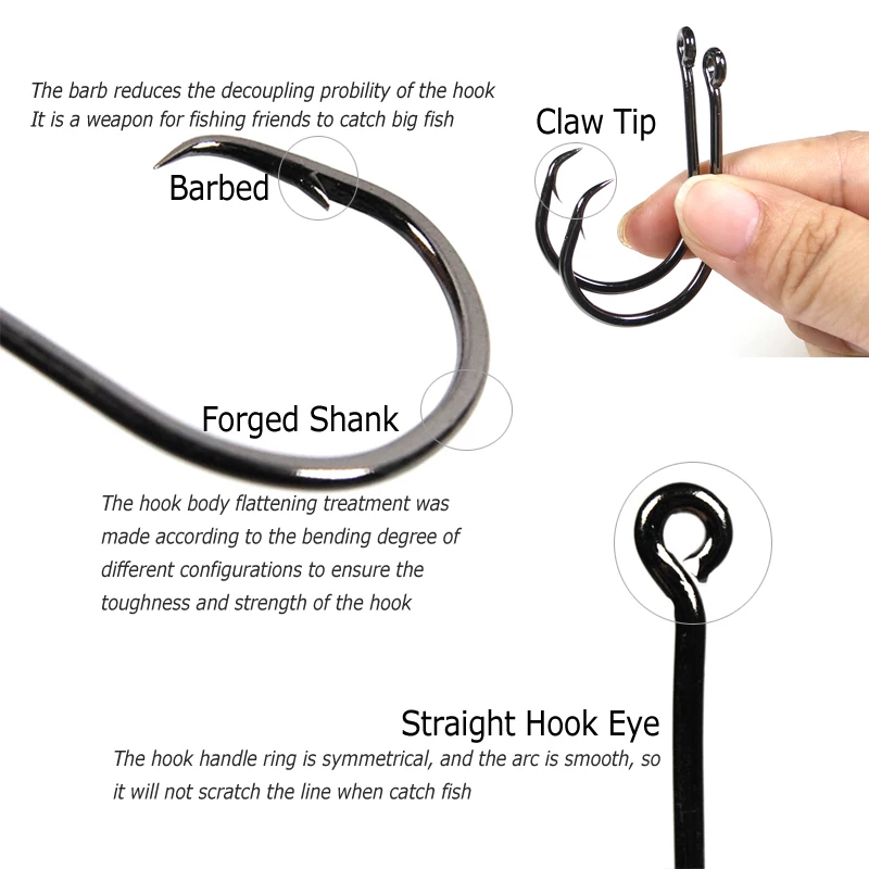 Wifreo 100 Uds pesca en agua de mar anzuelo circular inclinado níquel negro acero alto en carbono anzuelos de pesca de agua dulce y salada # 1- # 10/0 - imagen 4