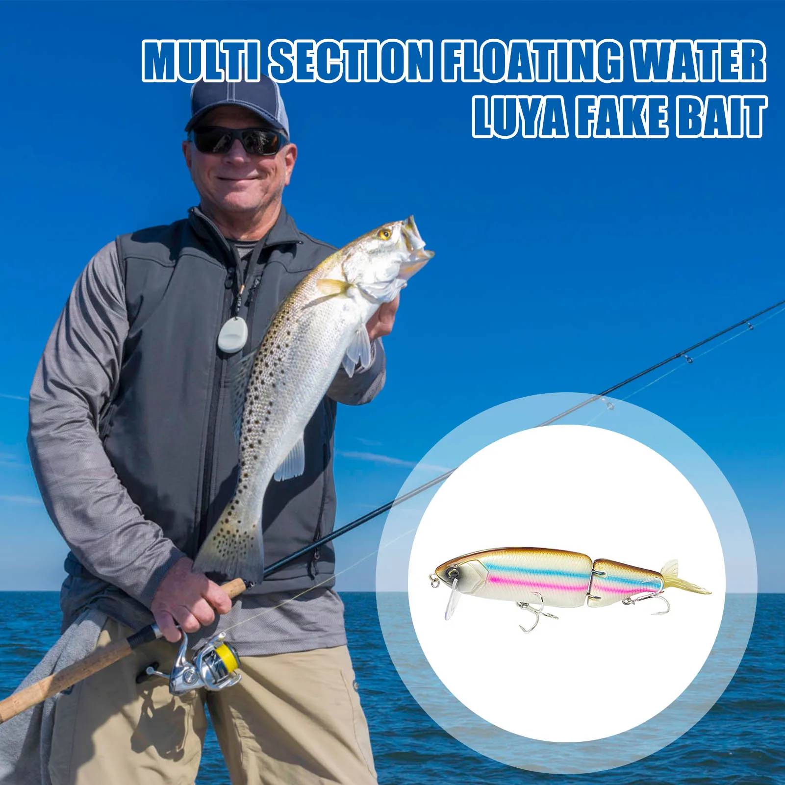 Señuelos de pesca de varias secciones, cebo falso ultraligero de 56g, anzuelo de pesca con ojos 3D simulados artificiales para Tilapia, equipo de pesca de lubina - imagen 5