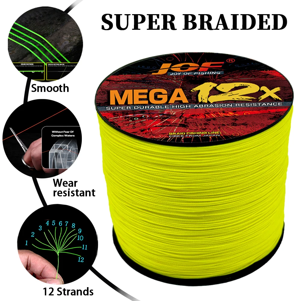 Línea de pesca trenzada de PE de 12 hebras JOF 300/500M 25-120LB líneas multifilamento de PE giratorias resistentes al desgaste y a mordeduras - imagen 3